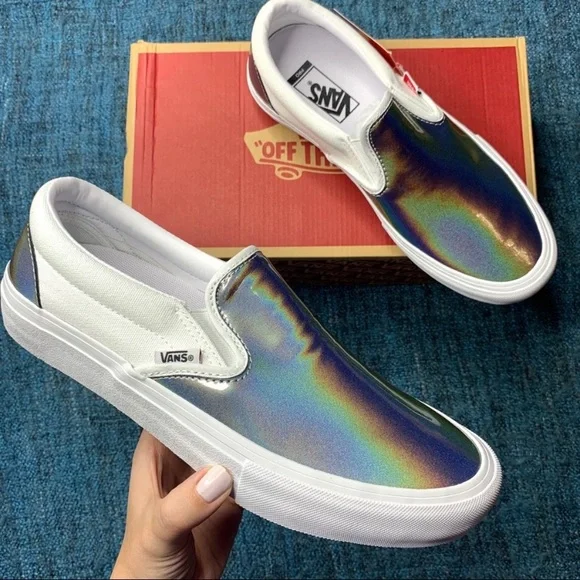 Vans Shoes Vans Slip On Pro Iridescent Silver Sneakers White
